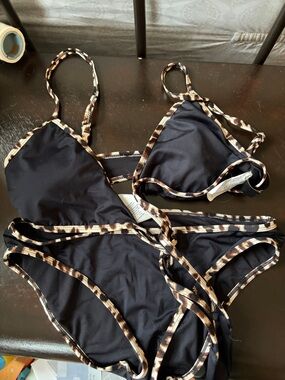 Laundry Black Bikini with Brown Leopard Trim Two-Piece Swim Set Never Worn